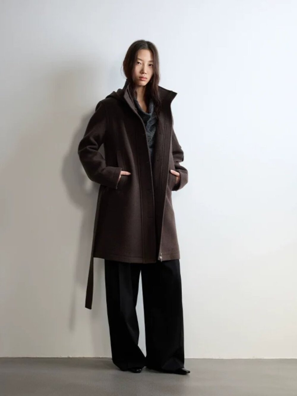 Hooded British Wool Belted Coat